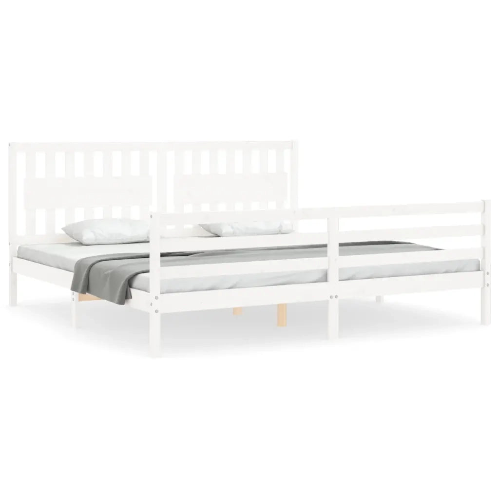 Giroletto con Testiera Bianco 200x200 cm in Legno Massello 3194332