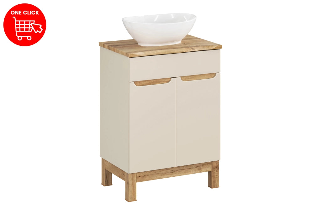 Set mobili bagno 60 cm con piano e lavabo da appoggio Lola Bali Cashmere 60 x 1401 x 46 cm