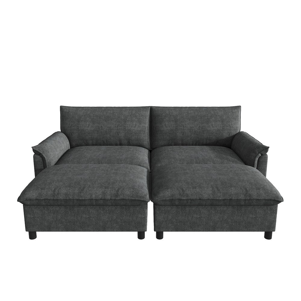 Divano angolare Cloud ¨C Minimal ¨C nero velluto 216x82x77 cm con poggiapiedi