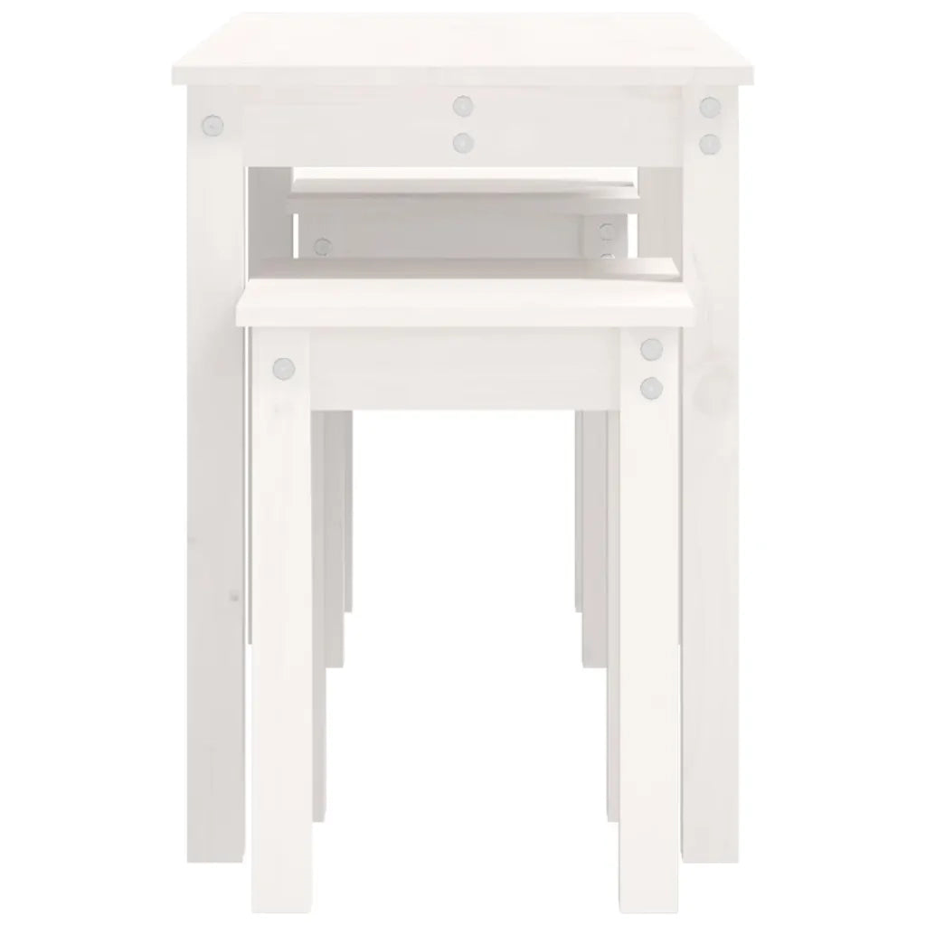 Tavolini a Incastro 3 pz | Tavolo laterale Bianco in Legno Massello di Pino