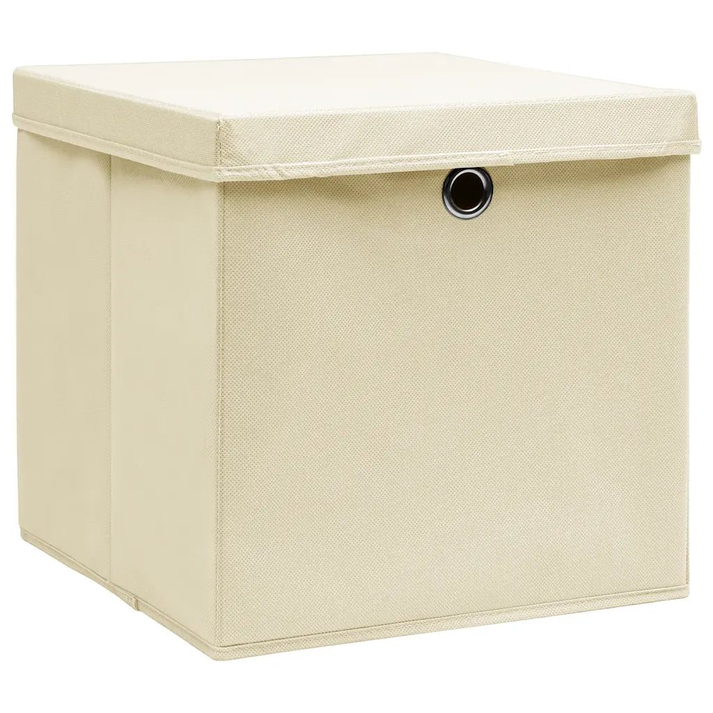 Scatole Portaoggetti con Coperchi 10 pz Crema 32x32x32cm Tessuto CFW6535725