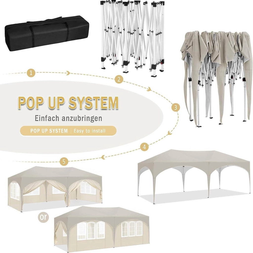 Gazebo pieghevole 3 x 6 m con pareti laterali beige