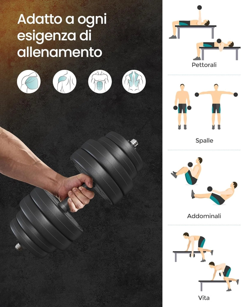 SONGMICS Manubri 2 in 1, Set di Bilanciere Corto, con Tubo di Collegamento in Acciaio, Allenamento, Fitness, Sollevamento Pesi per Casa, Palestra