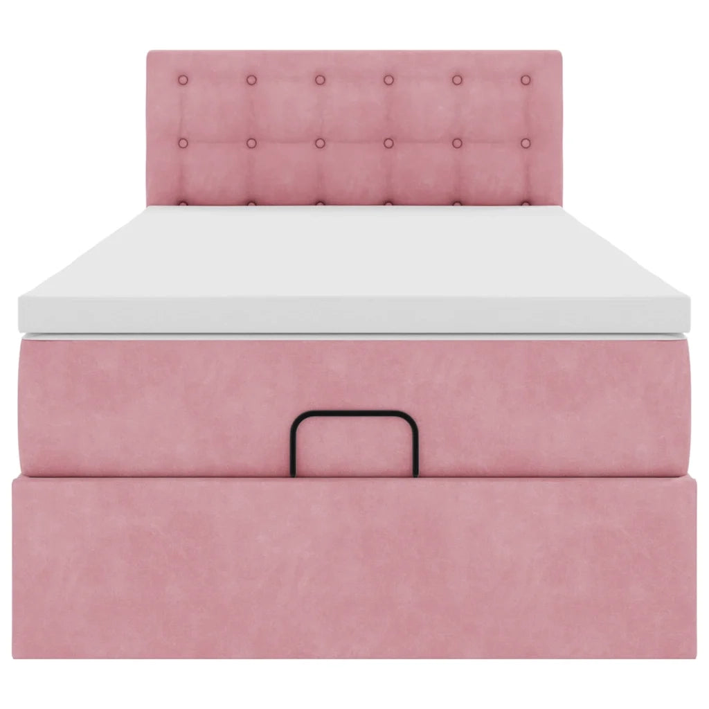 Struttura Letto Pouf con Materasso Rosa 80x200 cm Velluto
