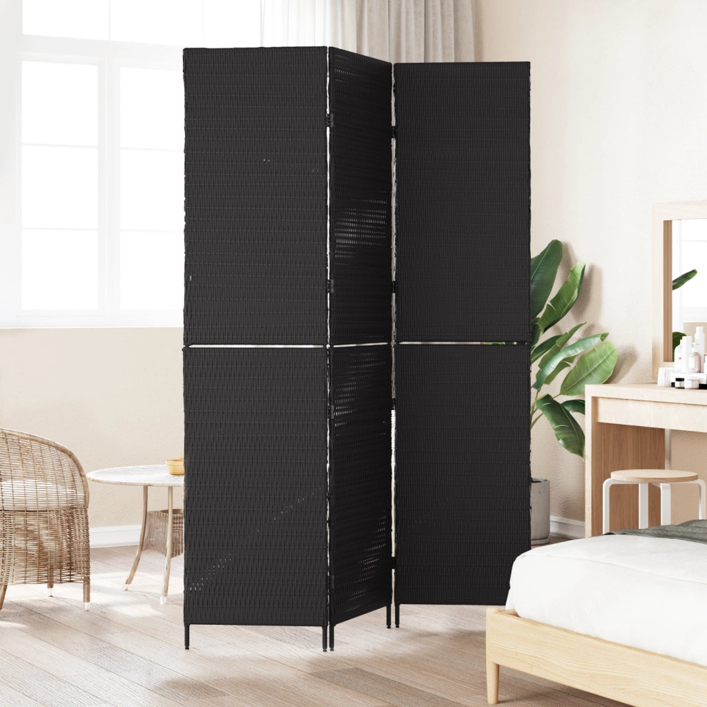 Divisorio per stanze 3 pannelli pieghevole nero 146x180 cm in polyrattan
