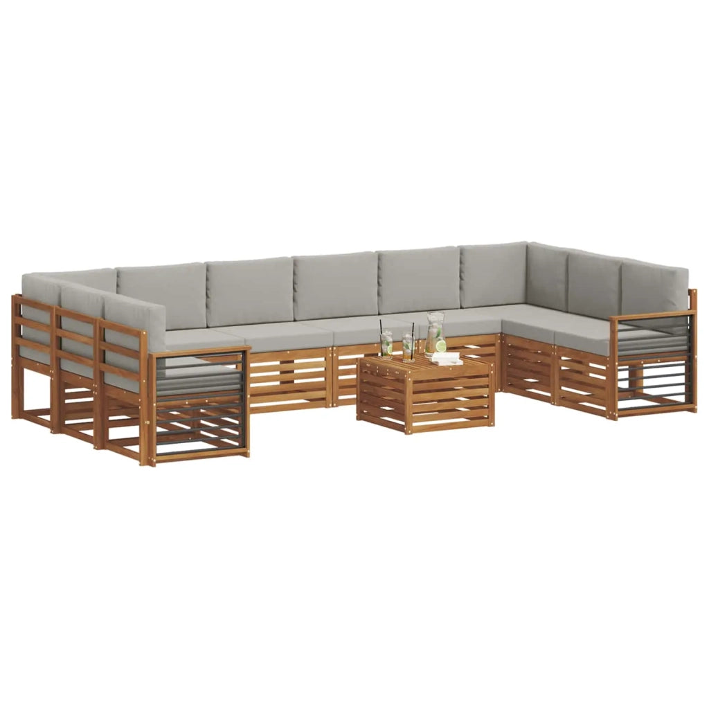 Set di divani da esterno 11 pcs Grigio Naturale e Chiaro