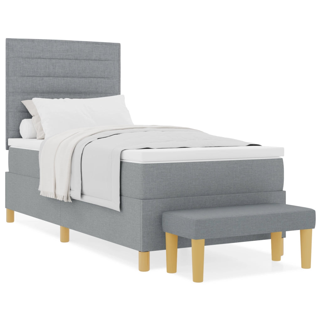 Letto a molle con materasso e panca grigia chiara 80x200 cm tessuto
