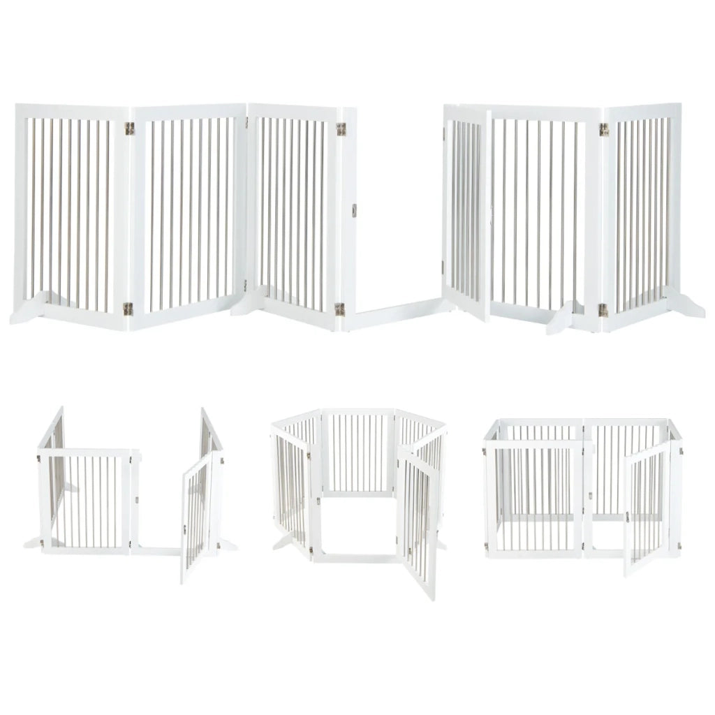 Set di cancelletti di sicurezza pieghevoli per cani da 366 x 80 cm con moderna porta chiudibile a chiave in acciaio inox bianco 20_0020983