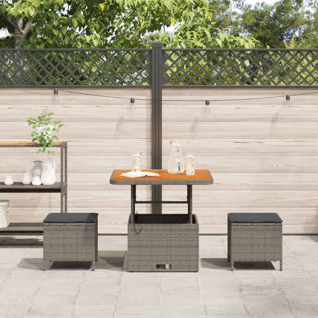 Set da Pranzo da Giardino in 3 Pezzi con Cuscini Grigio in Polyrattan e Acacia