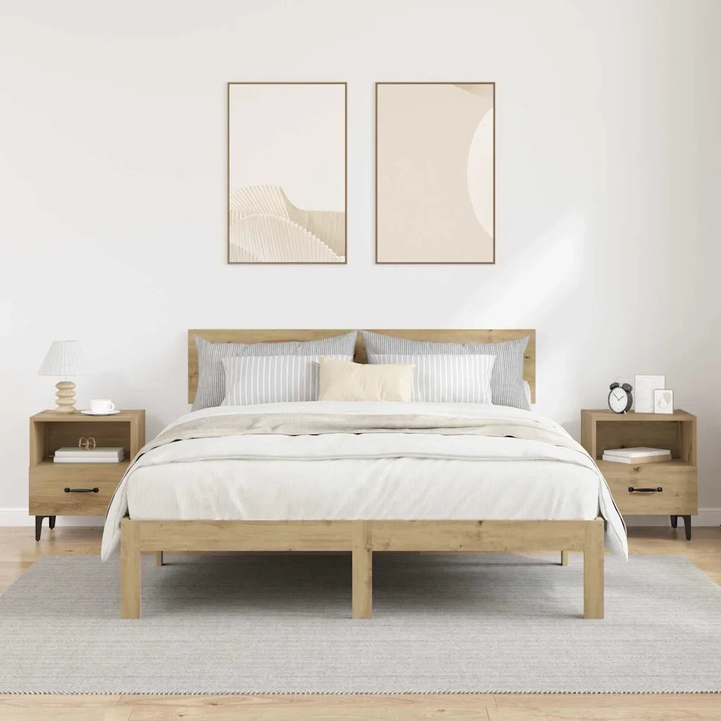 Set di 2 Comodini | Armadio da Notte | Mobiletto da notte Rovere artigianale 40 x 35 x 47,5 cm