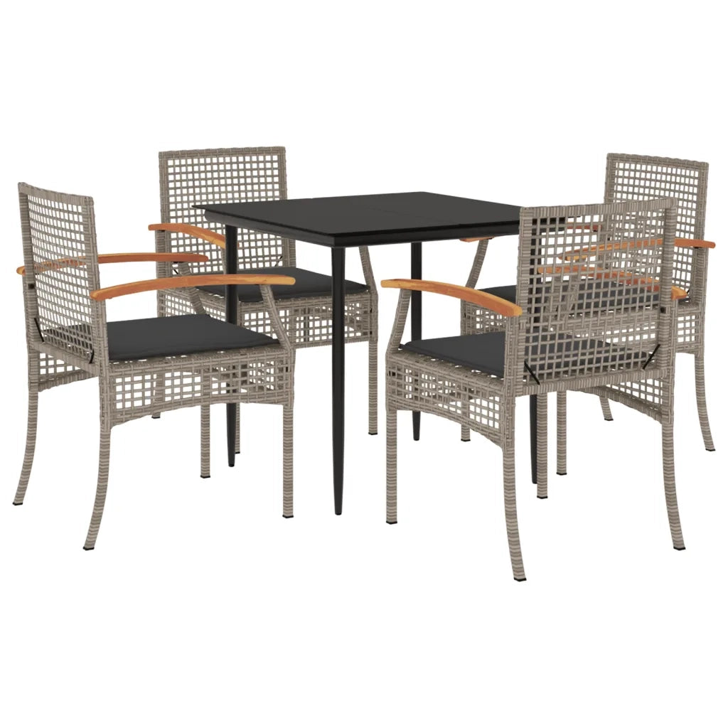 Set da Pranzo da Giardino 5 pz | Set Salotto da Giardino con Cuscini in Polyrattan Grigio