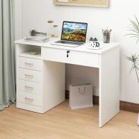 Scrivania per Camera o Ufficio in Legno con 2 Cassetti e 2 Chiavi, 110x50x76cm - Bianco