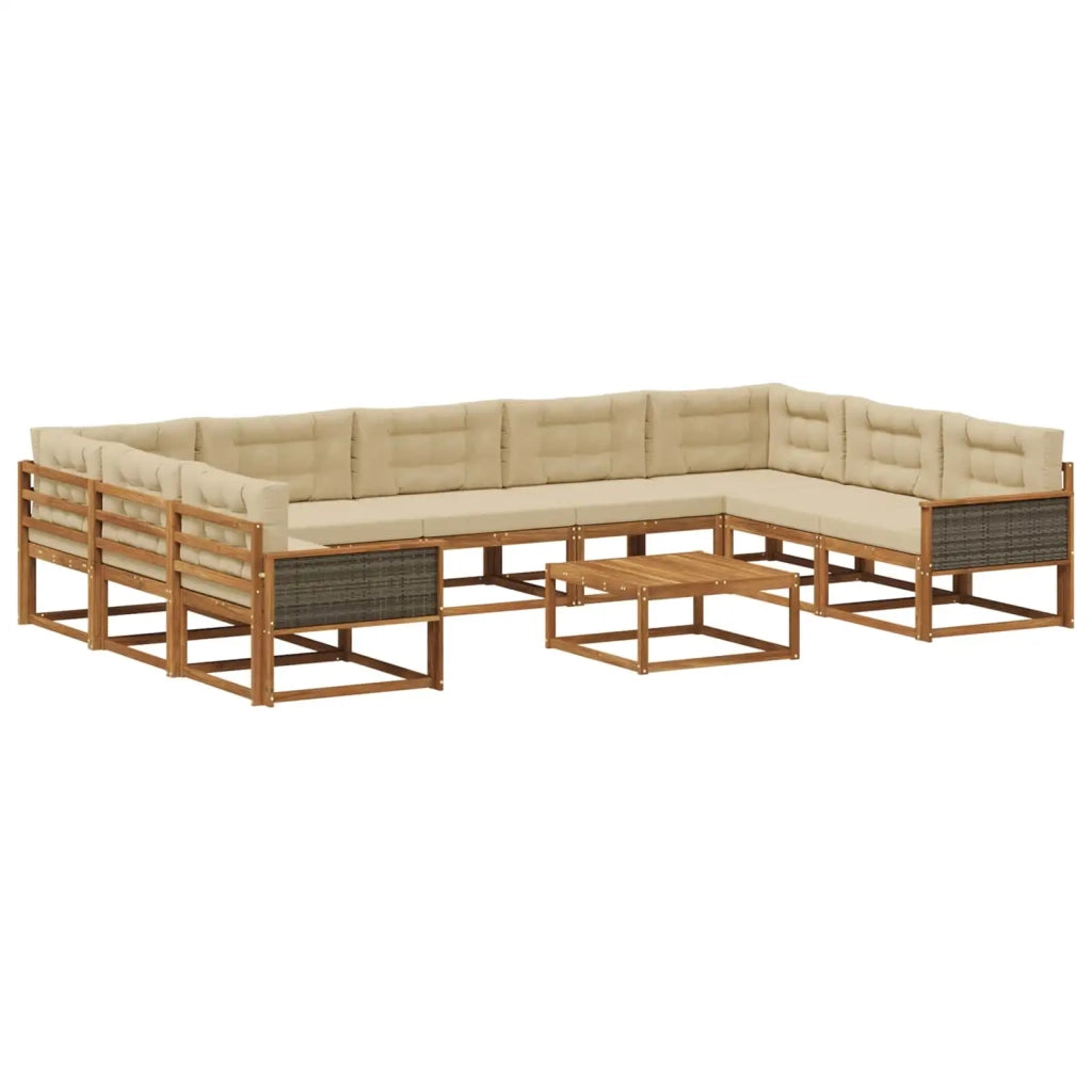 Set di divani da esterno con cuscino 10 pcs Naturale e Beige