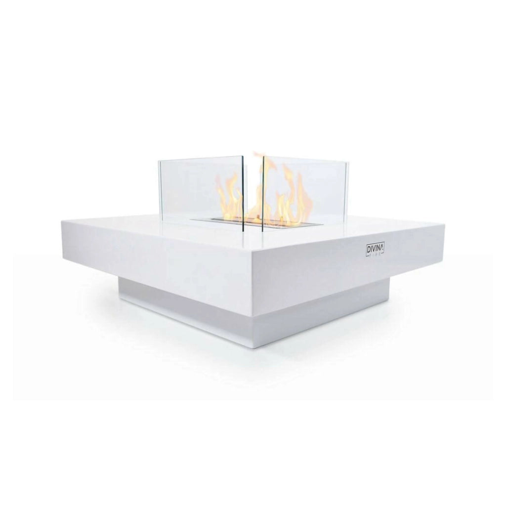 Camino a bioetanolo Alife, Caminetto ecologico, Focolare senza fumo, Riscaldatore ad etanolo, Made in Italy, 70x70 h35 cm, Bianco