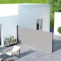 Tenda Laterale Retrattile 400x180 cm con Maniglia, in Metallo, Alluminio e Poliestere, Grigio Chiaro