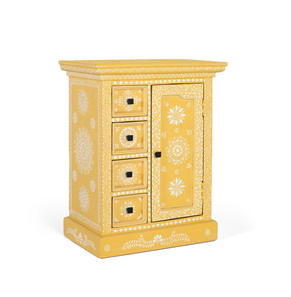 Credenza in legno di mango con anta decorata a mano