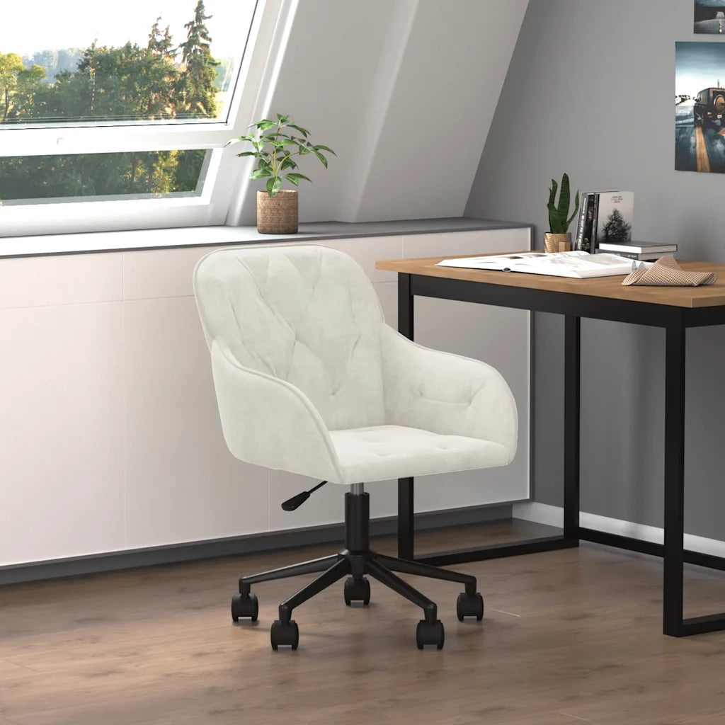 Sedia da Ufficio | Sedia da Gaming Girevole Crema in Velluto