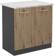 mobile lavello cucina Raul, Rovere artigianale/Antracite, 80 cm, PL Marmo