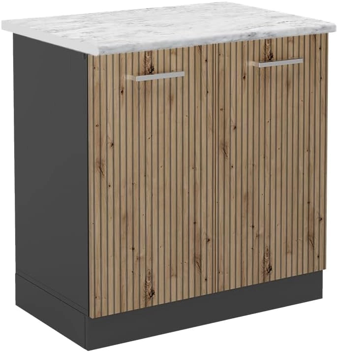 mobile lavello cucina Raul, Rovere artigianale/Antracite, 80 cm, PL Marmo