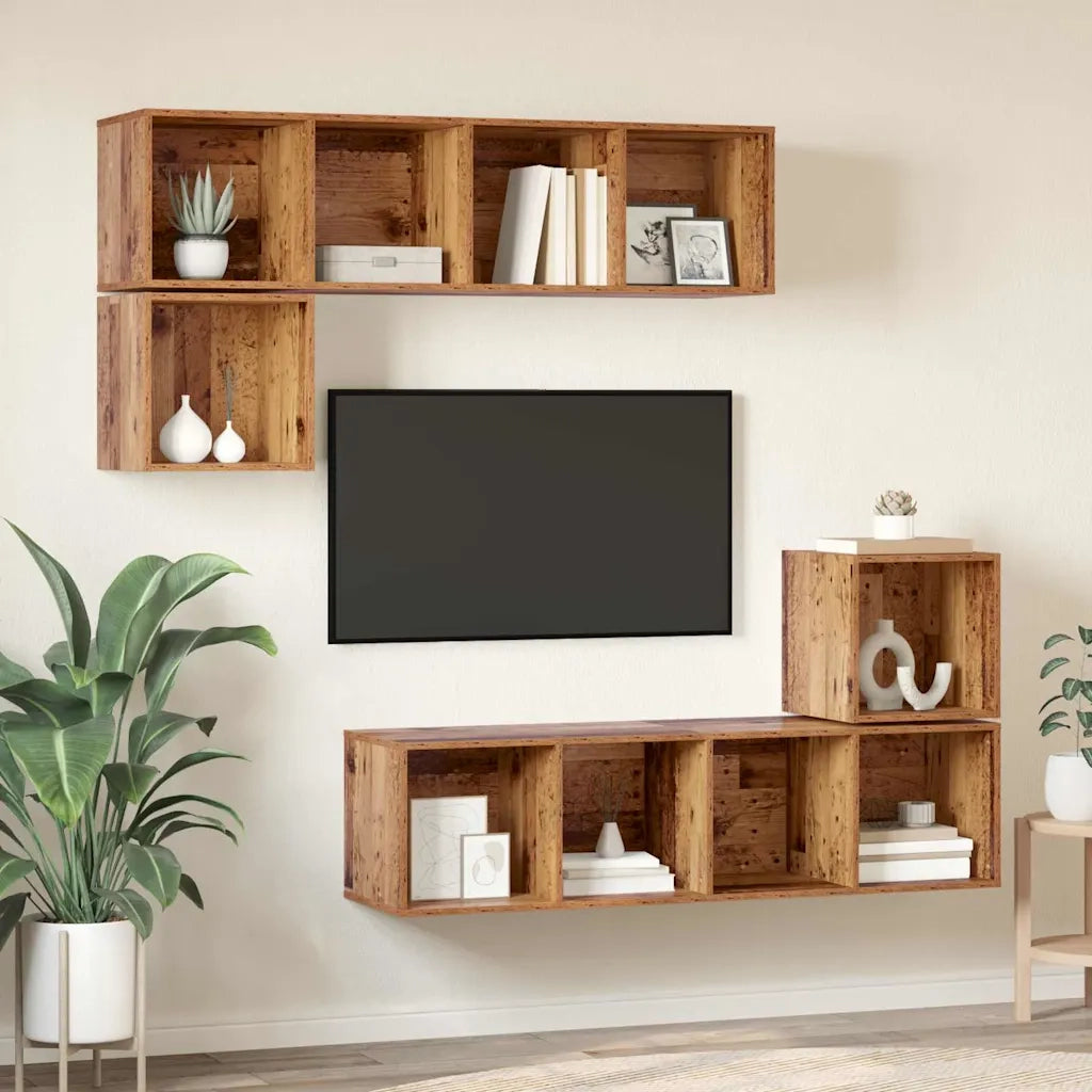 vidaXL Set mobile TV 4 pcs Legno vecchio 37 x 37 x 142.5 cm