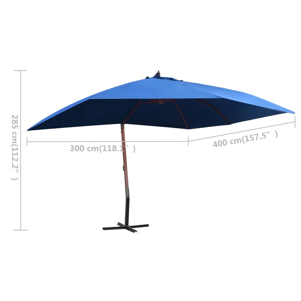 Ombrellone a sospensione con palo in legno 400 x 300 cm blu 02_0008713