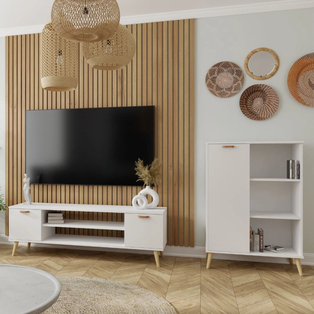 Mobile Porta TV Focus 135 in Stile Scandinavo Bianco