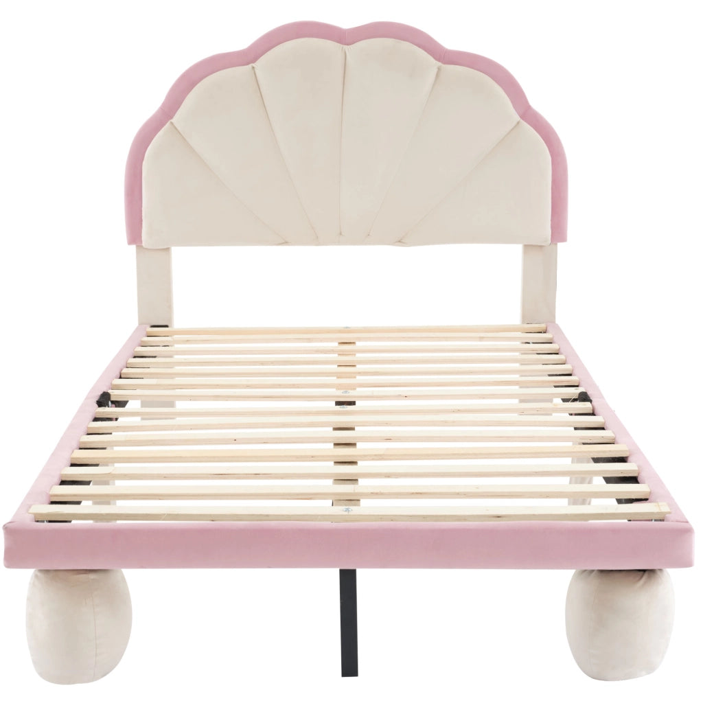DESMIU Letto per bambini singolo con LED multicolore cangiante e testiera ondulata, 90 × 200 cm, senza materasso