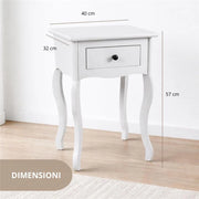 MA MAISON COMODINO BIANCO IN LEGNO, TAVOLINO DA NOTTE SHABBY CHIC CON CASSETTO ESTRAIBILE PER CAMERA DA LETTO E SALOTTO