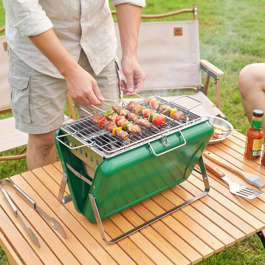 Barbecue a carbone legno pieghevole ¨C zephmum ¨C verde per giardino terrazzo