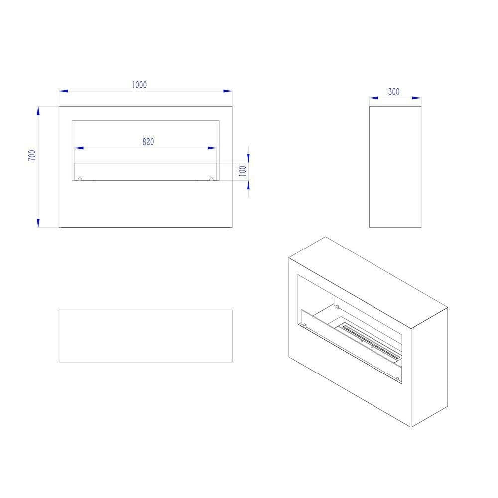 Camino a bioetanolo Aicurzio, Caminetto ecologico, Focolare senza fumo, Riscaldatore ad etanolo, Made in Italy, 30x100 h70 cm, Nero