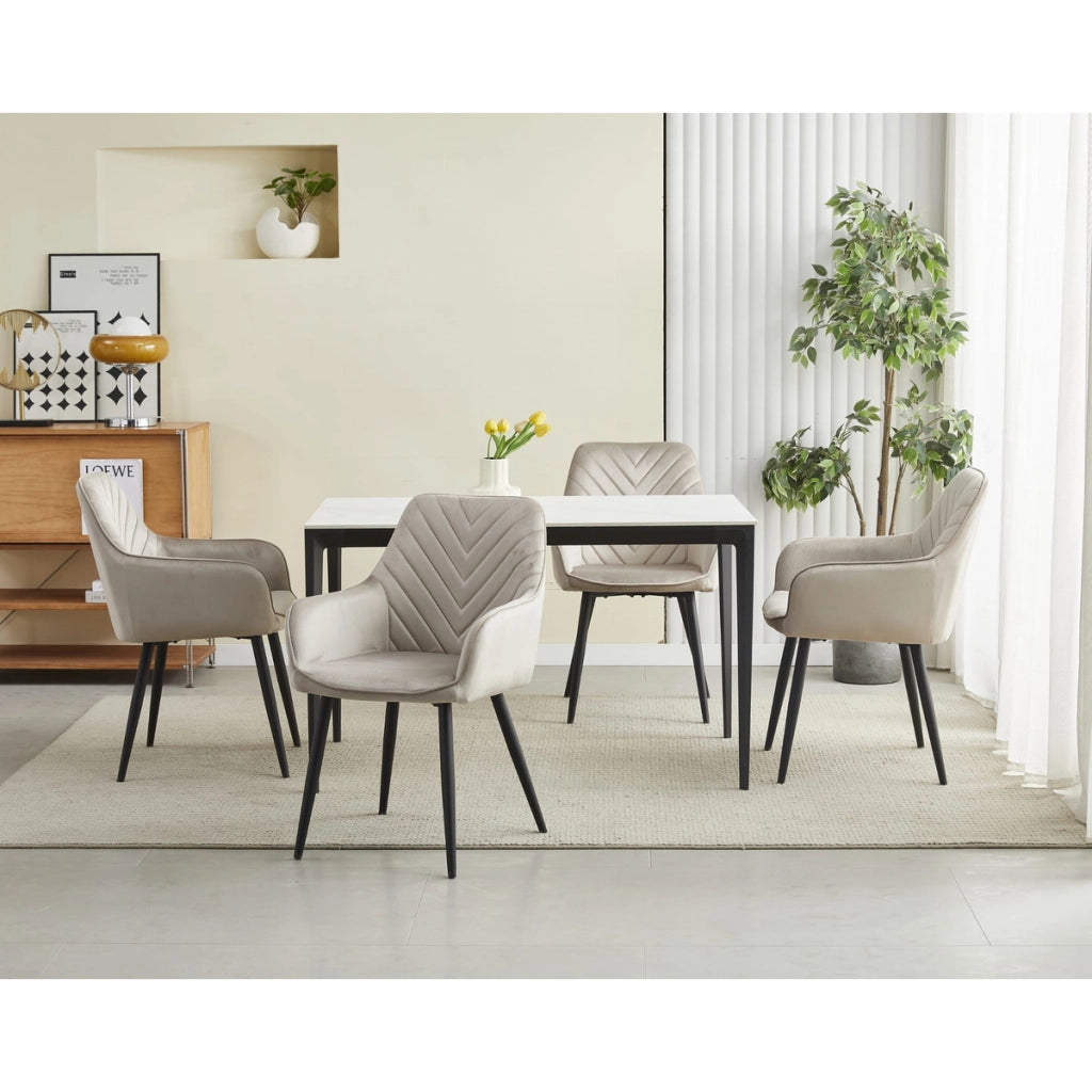 Set di 2 sedie Nana in velluto beige con gambe nere
