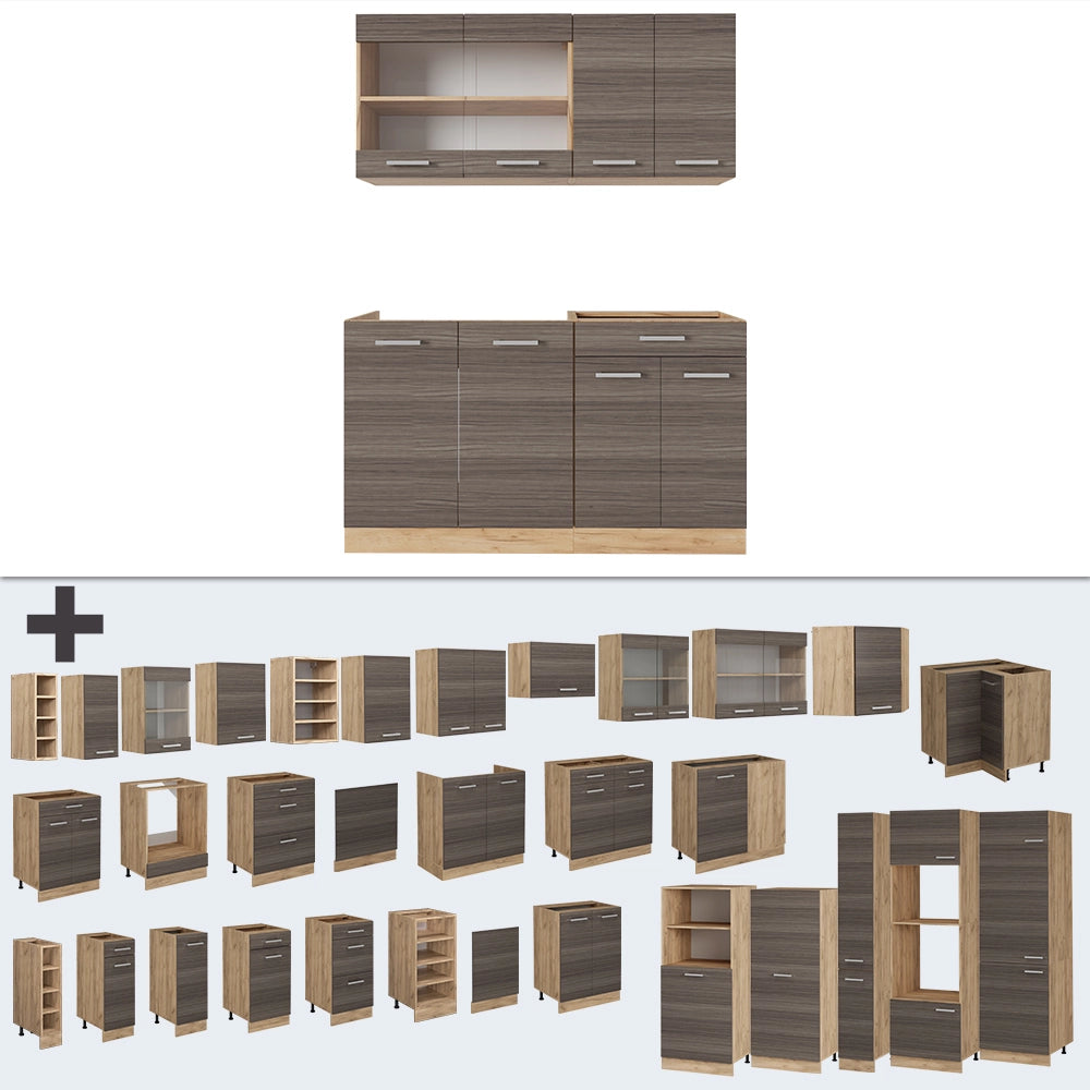 Vicco Cucina monoblocco Grigio nobile/rovere dorato 140 cm , PL Rovere