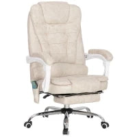 Poltrona da Ufficio Massaggiante e Riscaldante, Altezza Regolabile, Schienale Inclinabile, 65x70x111-119cm, Crema