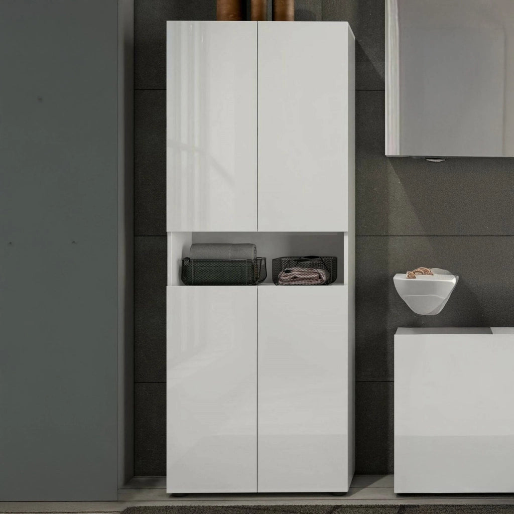 Armadio multiuso grande Eridano, Mobile multifunzionale, Mobiletto scarpiera, Guardaroba porta scarpe, Made in Italy, 68x34h180 cm, Bianco lucido