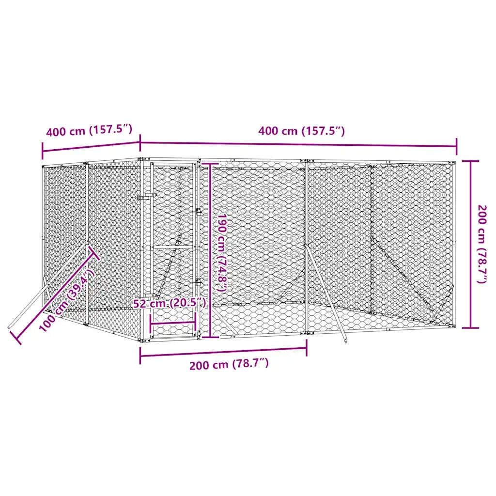 Cuccia per Cani da Esterno Argento 4x4x2 m in Acciaio Zincato 3190455