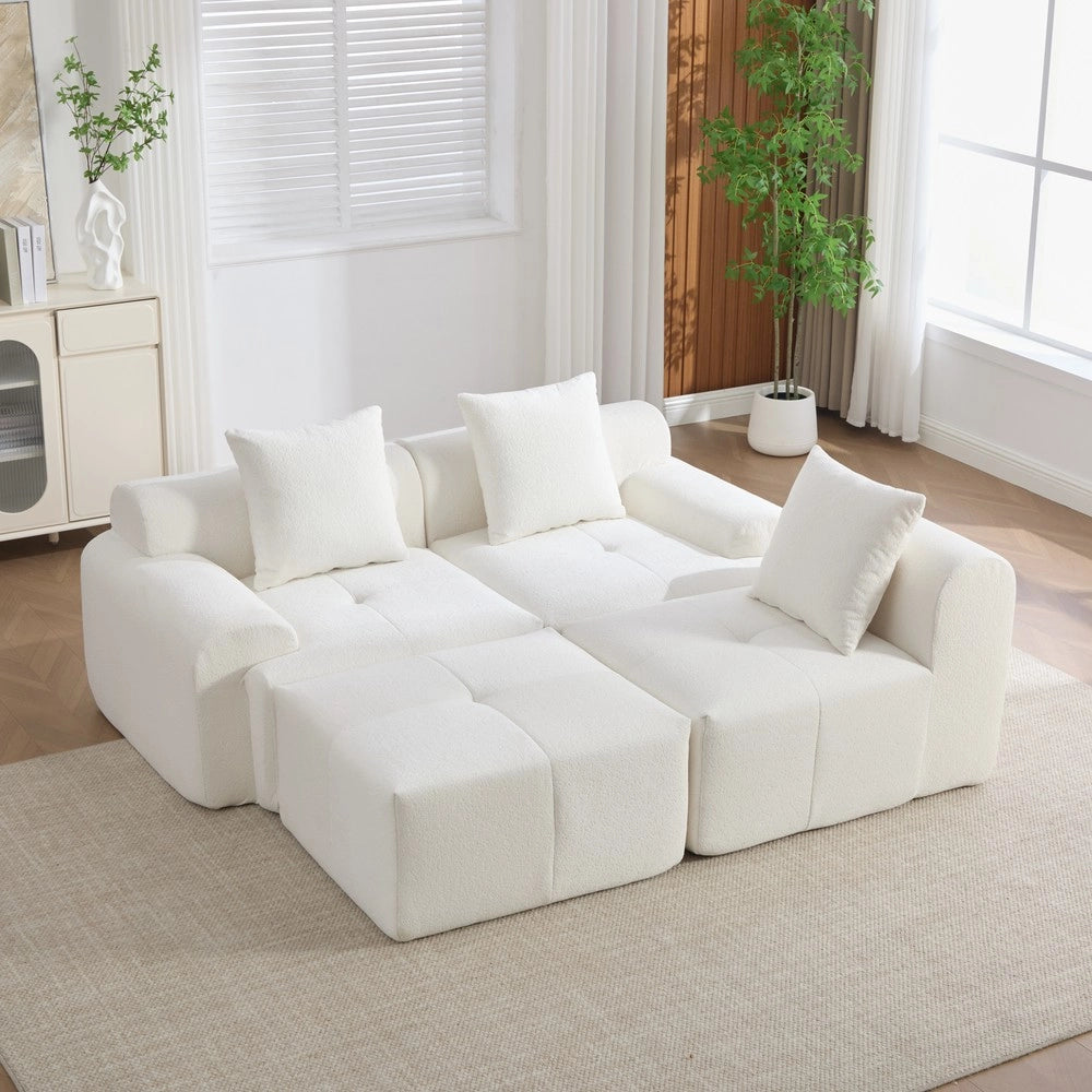 Divano Angolare Modulare 3 Posti con Poggiapiedi ¨C Xylo ¨C Beige, Memory Foam, 268x102x78 cm