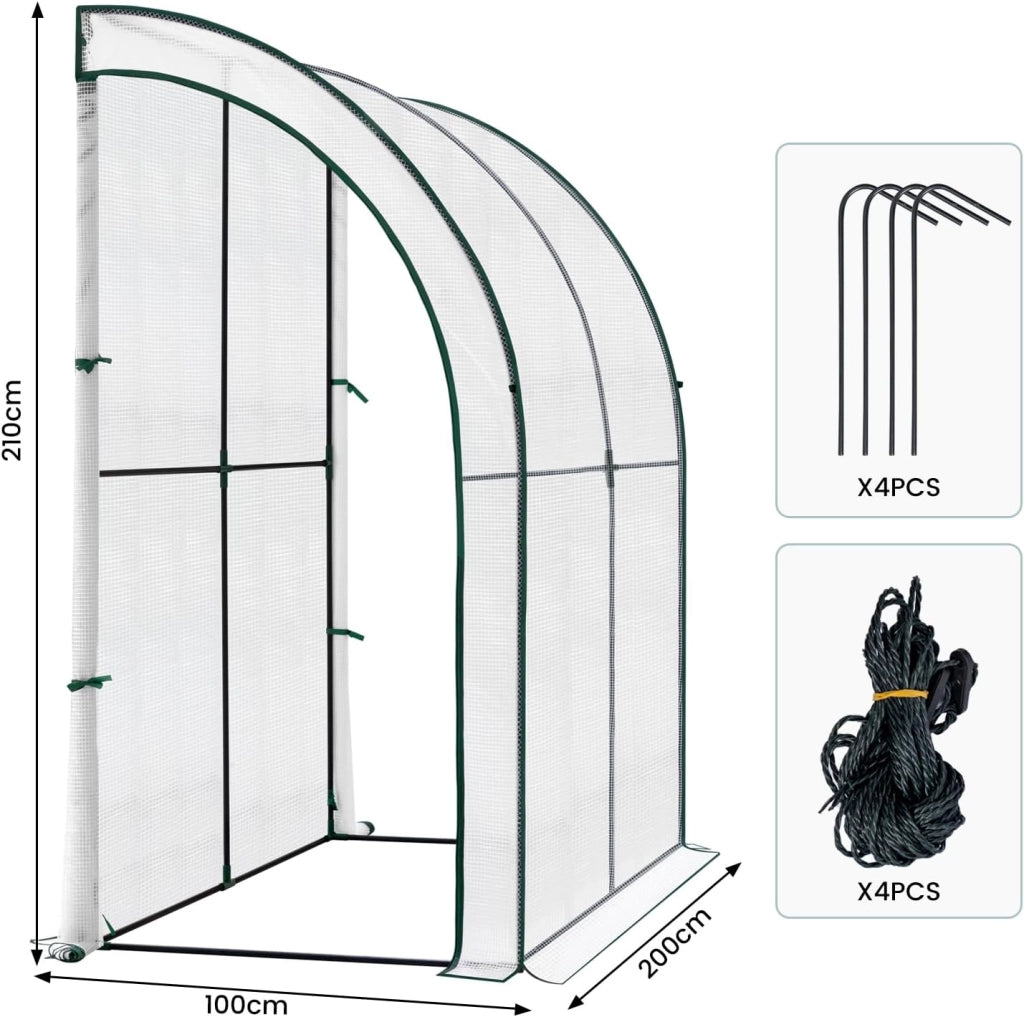 Serra da Giardino, Serra per Orto con 2 Porte Avvolgibili, Copertura per Piante con Telo PE a Rete 140 g/m2 e Telaio Metallico, Bianco, 200x100x210cm