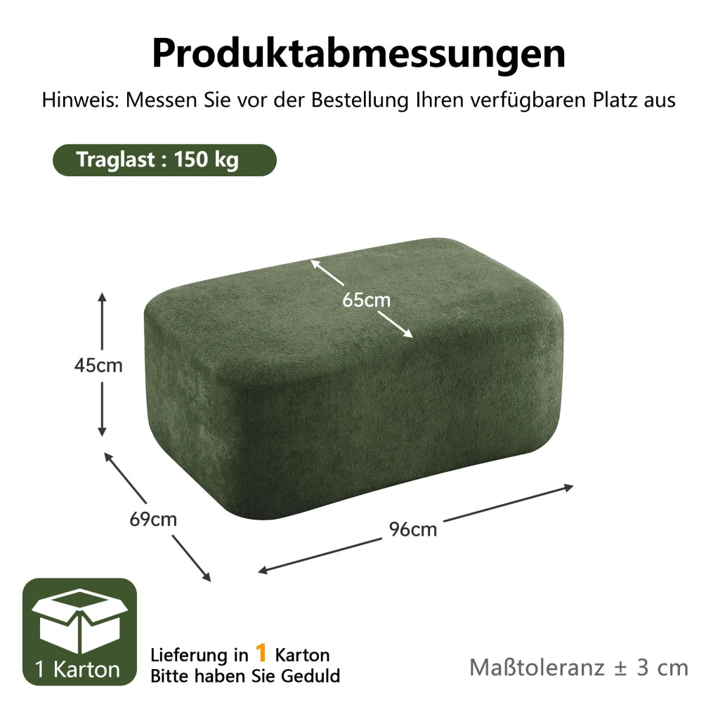 Divano modulare in velluto verde con pouf collegabile, design ondulato senza telaio