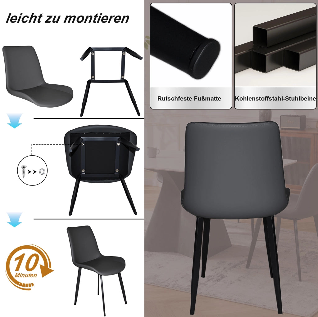 Sedia da pranzo ergonomica in PU grigio con gambe in acciaio al carbonio