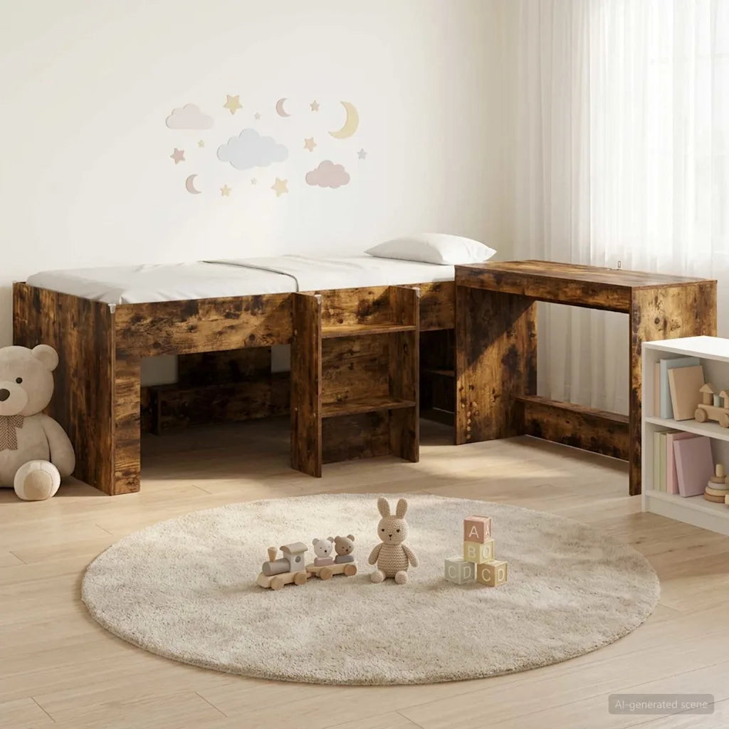 Letto alto per bambini con scrivania 2 pz Rovere Fumo 3423442