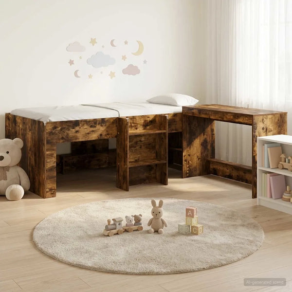 Letto alto per bambini con scrivania 2 pz Rovere Fumo 3423442