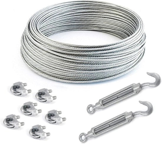 Cavo di acciaio inossidabile di 30 m, 6 x 19, 6 mm - inclusi cavi e chiavi a croce.
