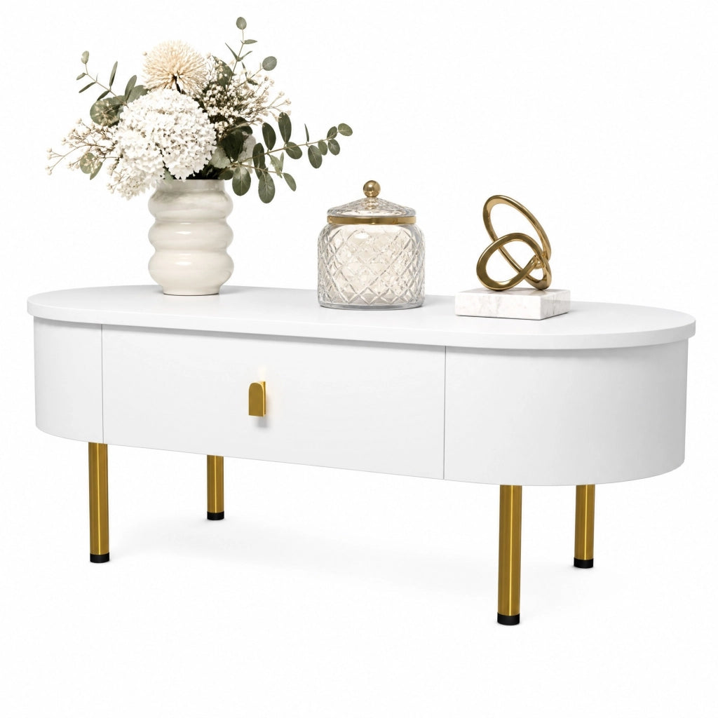 Tavolino da caffè bianco e oro 108 cm con 2 cassetti