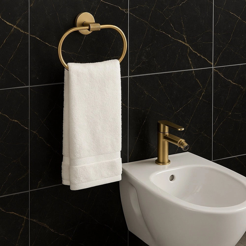 Trade Shop - Porta Asciugamani Ad Anello In Acciaio Oro Accessorio Da Bagno Portasciugamano 87932 -