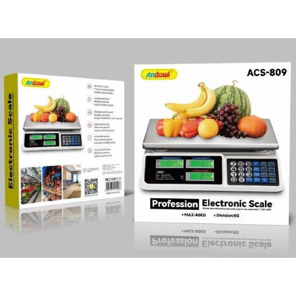 Trade Shop - Bilancia Digitale Elettronica Professionale Da Cucina Portata Max. 40kg Acs-809 -