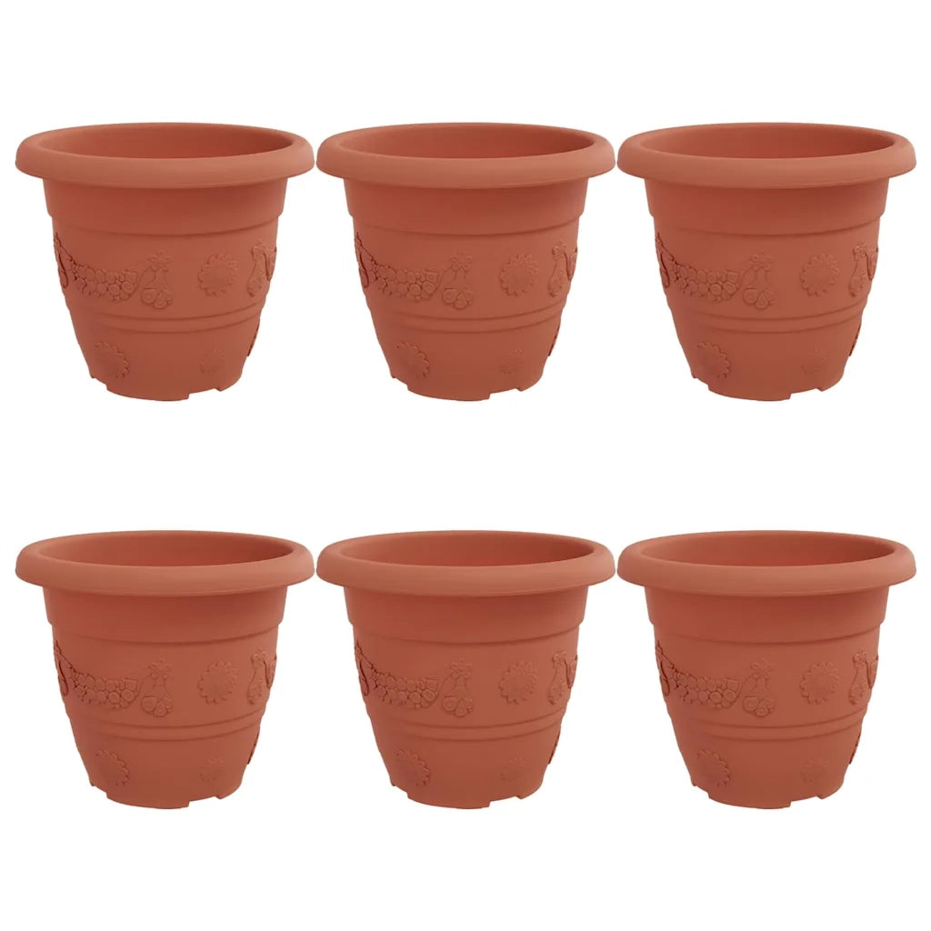 Fioriere | Cassetta per fiori | Vaso Rotondo per Fiori 6 pz Rosso Mattone ? 22 x 18 cm