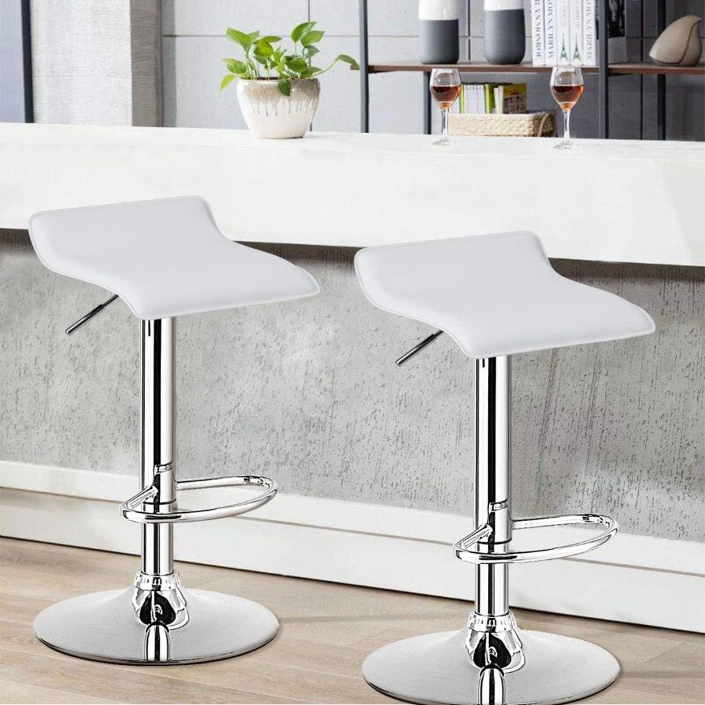 Set di 2 Sgabelli Girevoli da Bar, Sgabello Regolabile in Altezza per Bar, Rotazione a 360°, Sgabelli da Bar senza Braccioli, con Poggiapiedi, Portata 120 kg (Bianco)