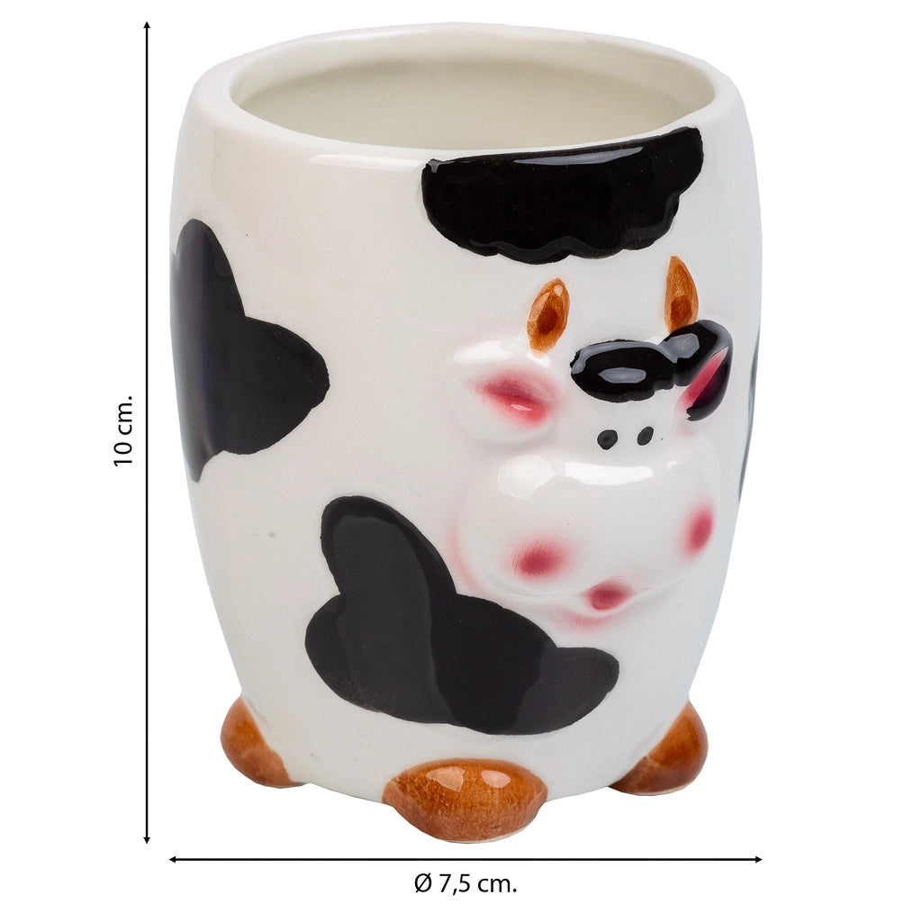 Portapenne mucca in ceramica nera d7,5x10h