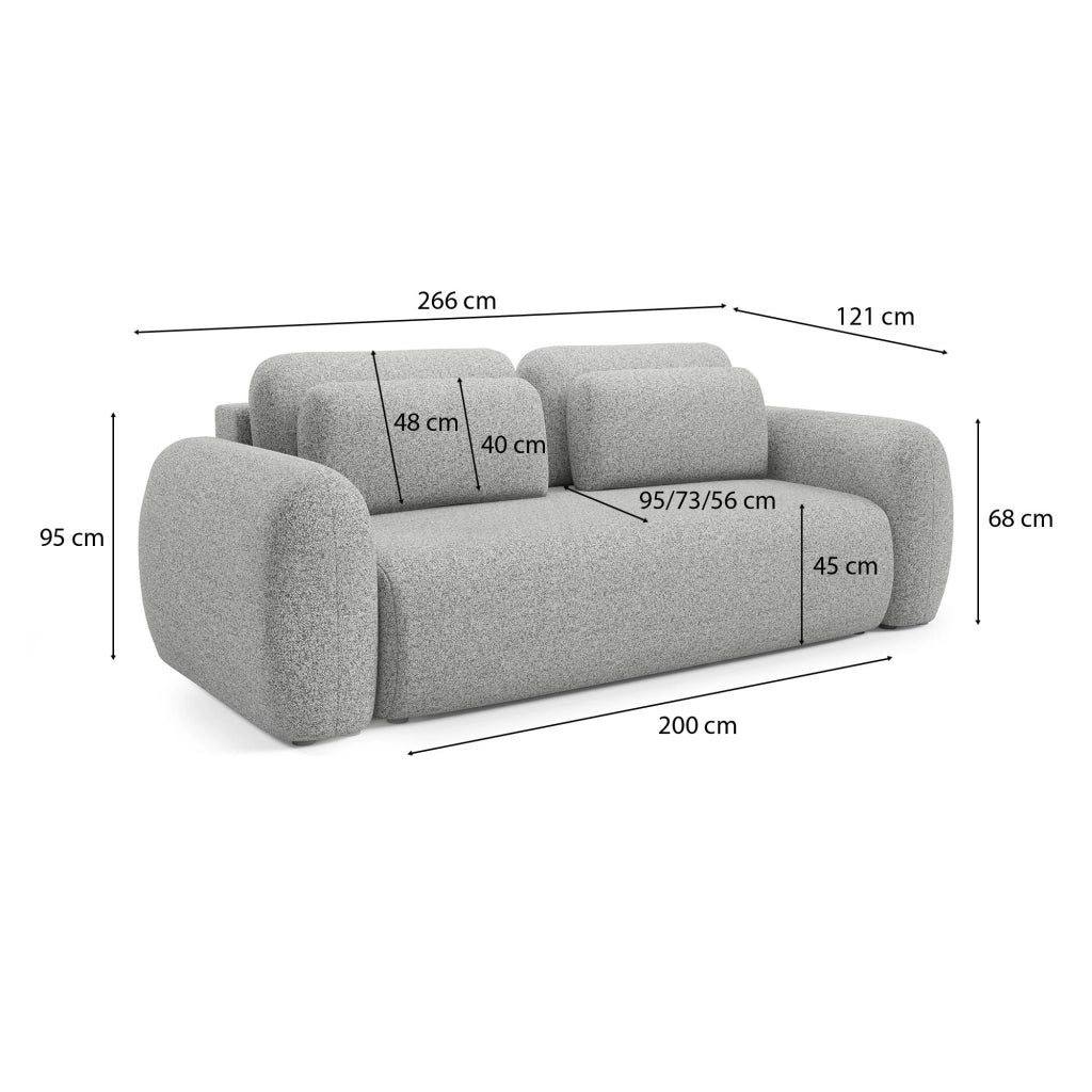 Sessame, Divano Letto 3 Posti Contenitore, 266x121 cm Grigio Chiaro
