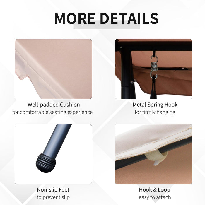 Dondolo 3 Posti 200x125x170 cm in Acciaio e Poliestere Beige